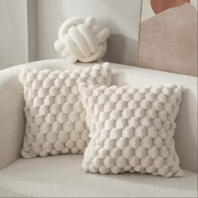 CozyWeave 3D Plush Throw Pillowcase with Pineapple Grid Pattern