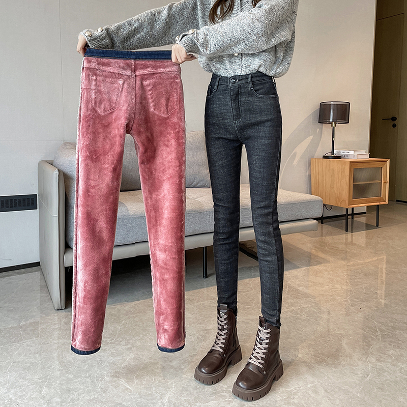 New Women Thermal Stretch Jeans, Winter Warm Fleece Lined Denim Pants, Slim Fit Stretchy Leggings
