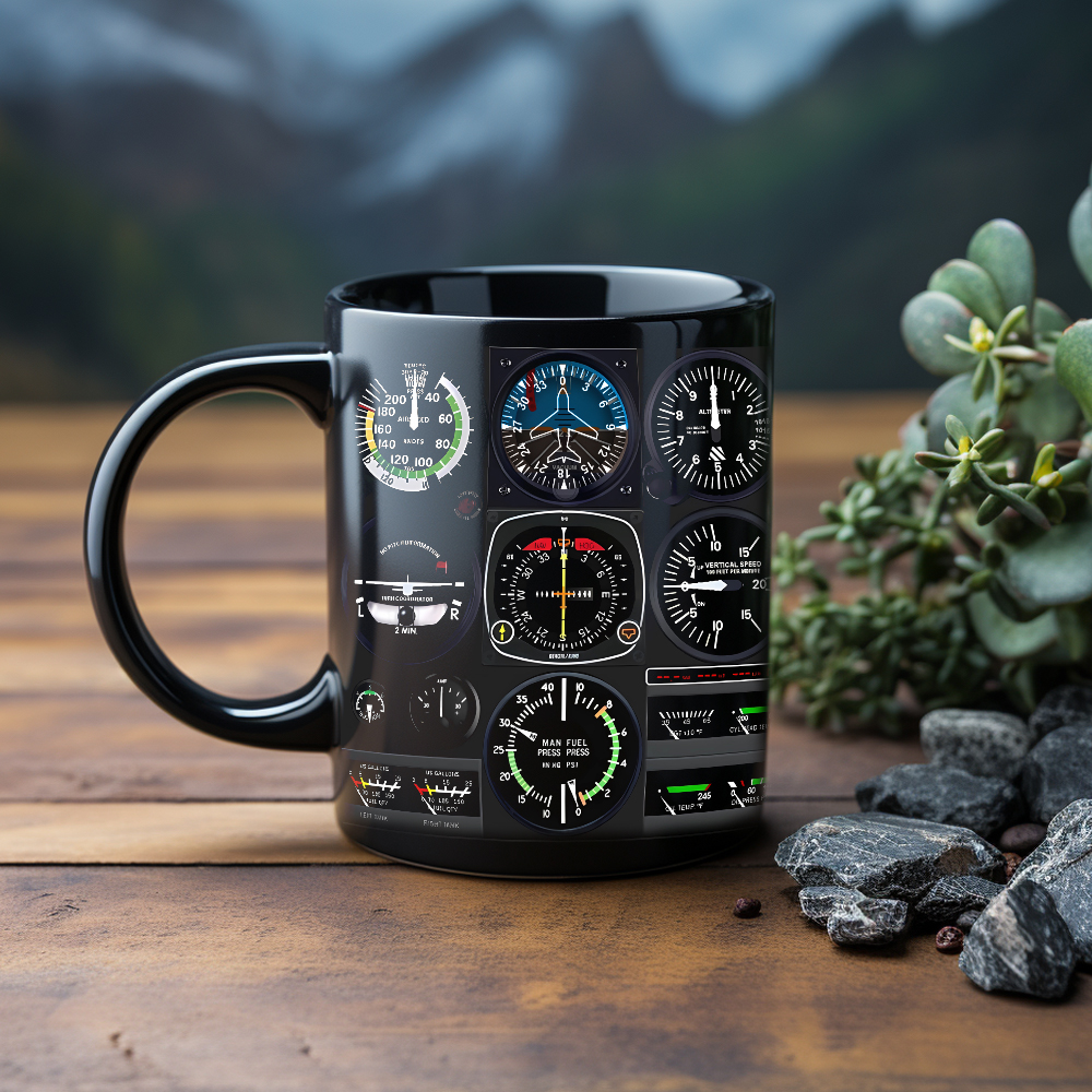 Dad Birthday Gift, Spaceship Combat Aircraft Instrument Panel Coffee Mug, Black Ceramic Mug, Father Tea Cup