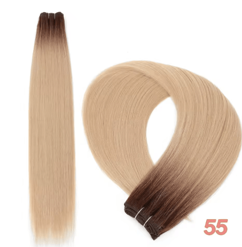 32-Inch Ombre Straight Synthetic Hair Bundle, 200g High-Temperature Fiber (27/613, Brown, Grey, M618)