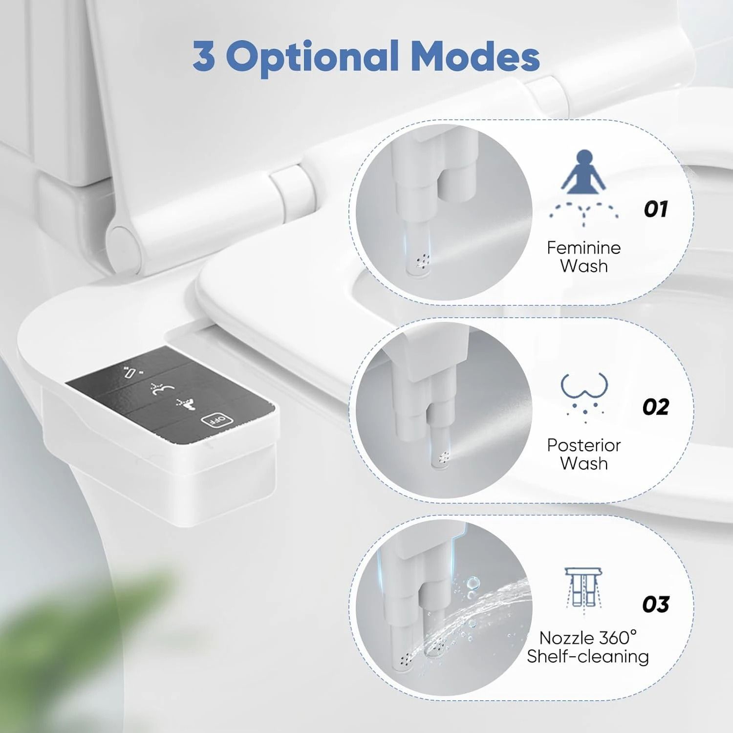 Self Cleaning Bidet Attachment with Dual Nozzles and Ultra Thin Design