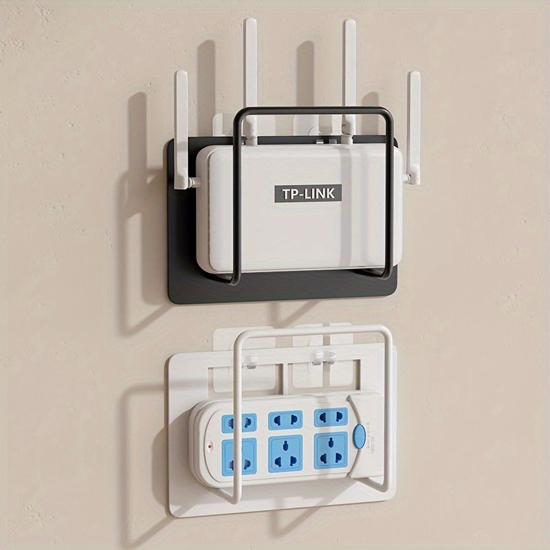 Non-Drilling Wall Mounted Router Bracket, Stylish White Cast Iron Multifunctional Storage Rack