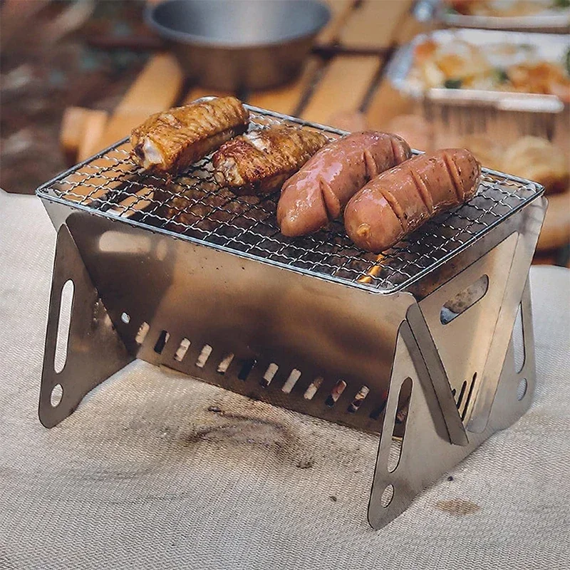 Portable Folding BBQ Grill for Camping, Barbecue Grill, Heating Stoves, Stainless Steel, Multifunction Stove