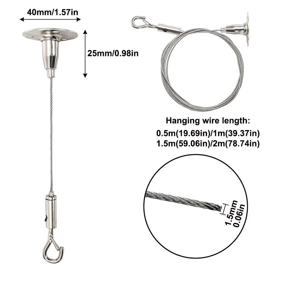 Adjustable Stainless Steel Suspension Wire Rope Lanyard Kit 1.6–6.6ft Retractable Locking Cable