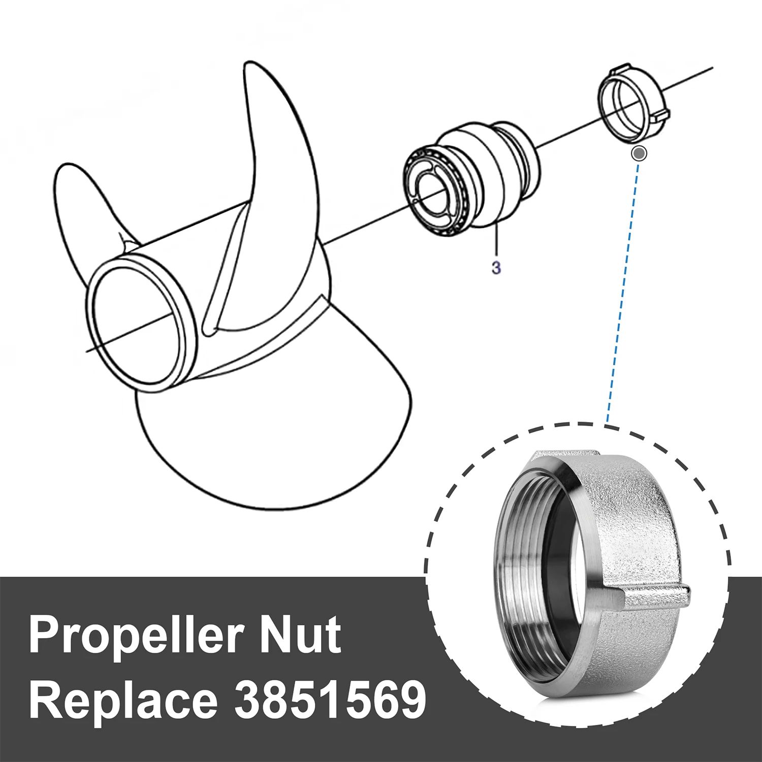 Propeller Nut Compatible with DPS & DPS-A Drives Replacement for Volvo Penta 3851569
