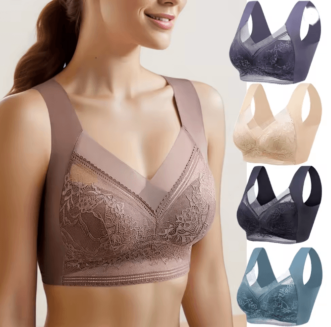 Plus Size Ice Silk Seamless Wireless Bralette with Lace Support