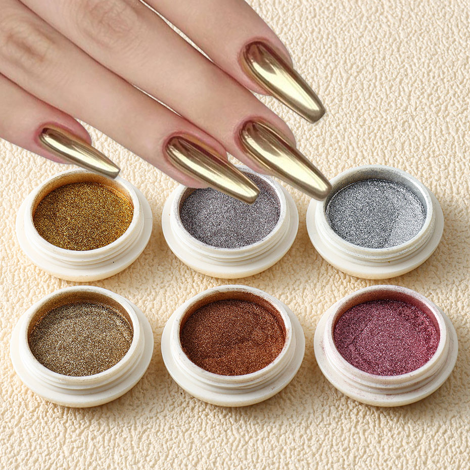 Chrome Rubbing Pigment Flake Manicure Decor, Gold Metallic Mirror Glitter Nail Art Dust, Rose Gold Silver Powder