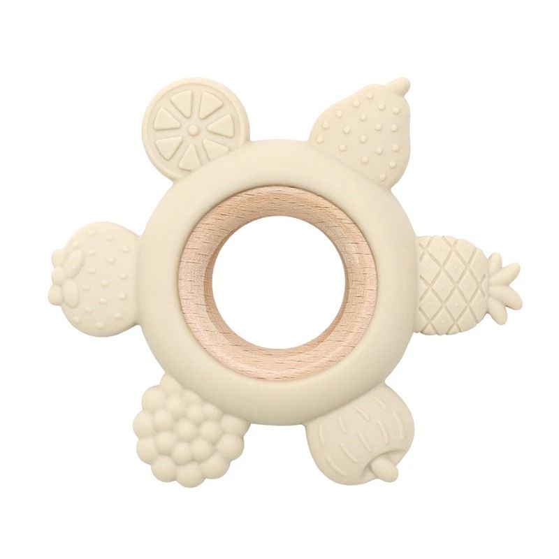 Fruit-Theme Silicone & Wooden Baby Teether – BPA-Free Infant Chewing Toy