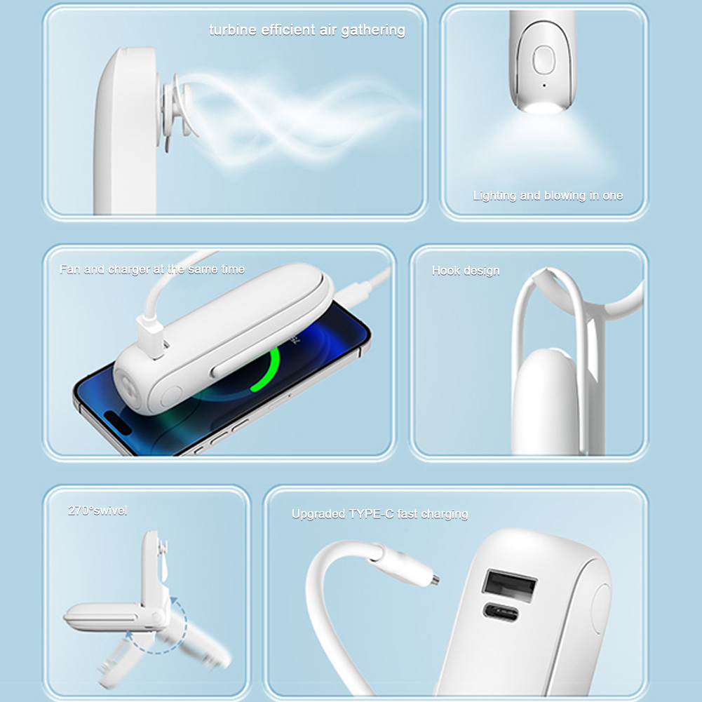 Mini Handheld Fan USB Rechargeable Pocket Travel Fan with Power Bank and Flashlight