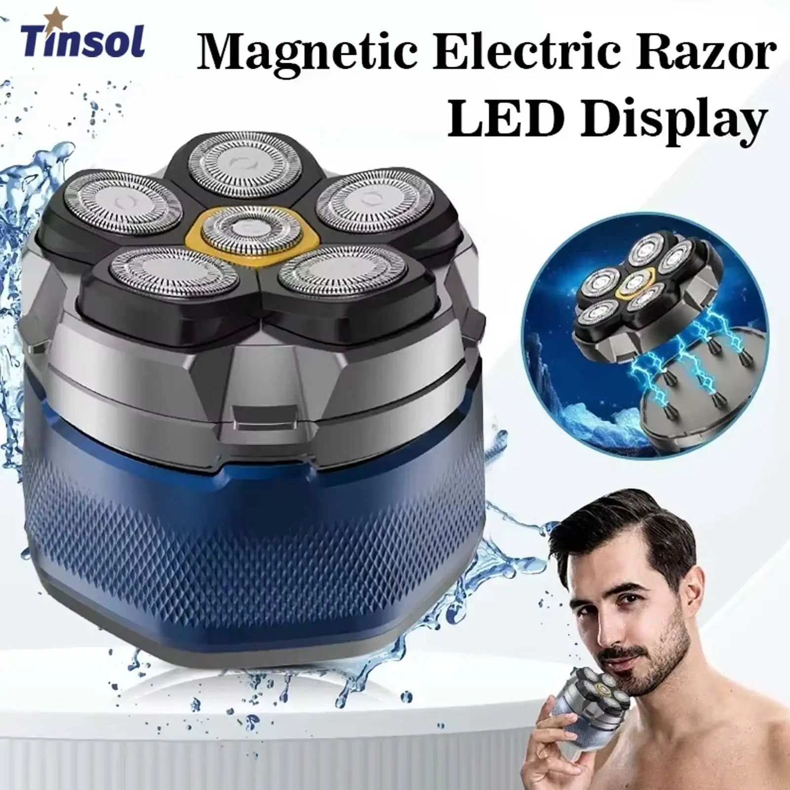 TINSOL Titanium Electric Head Shaver for Bald Men with 6D Magnetic Razor