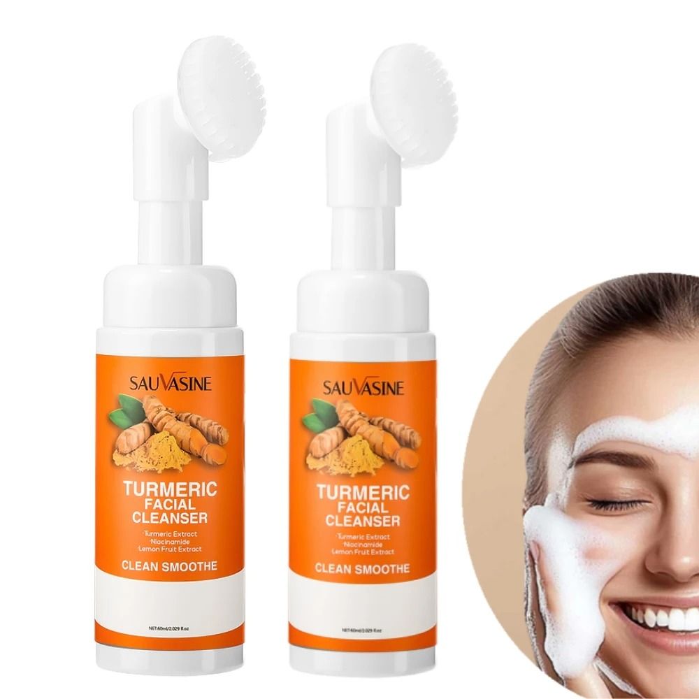 Turmeric Facial Cleanser Brightening Moisturizing Daily Foam with Brush