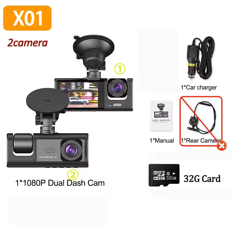 1080P Car Dash Cam with Front and Rear Cameras and Night Vision