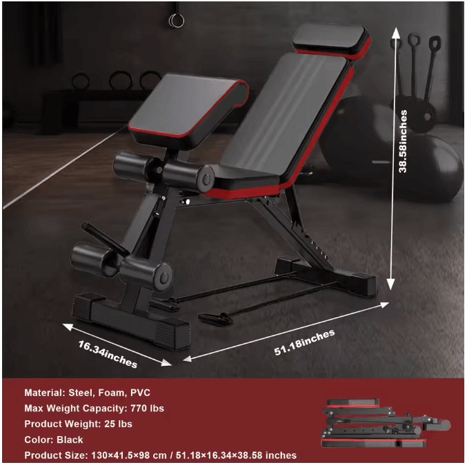 Premium Adjustable Weight Bench with 7-Level Foldable Design, Extended Headrest & Leg Extension for Home Strength Traini