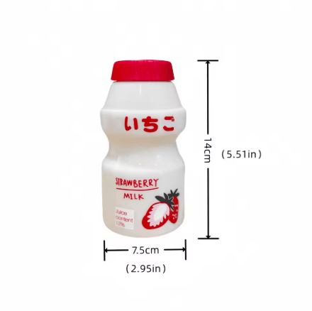 480ml Kawaii Milk Carton Water Bottle Cute Plastic Drinking Bottle with Cup and Strap