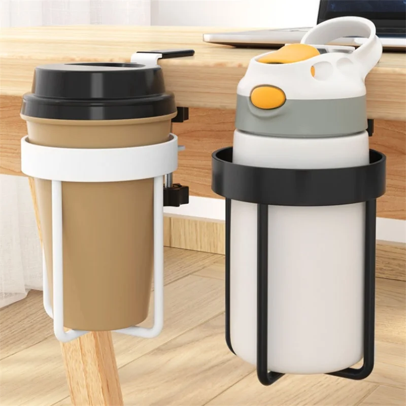 Iron Hanging Table Edge Water Cup Holder, Office Coffee Cups Hook, Desk Side Storage Rack, Fixed No-Punching Traceless
