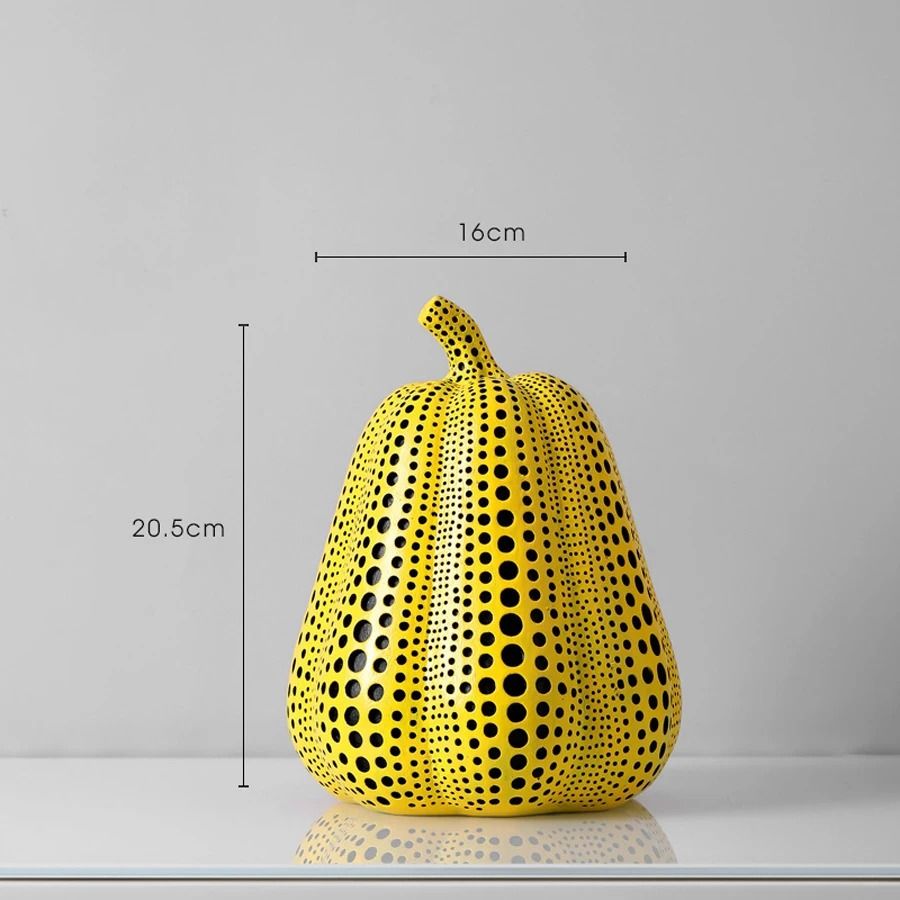 Modern Yellow Wave Point Art Statues | Whimsical Animal & Pumpkin Desktop Sculptures