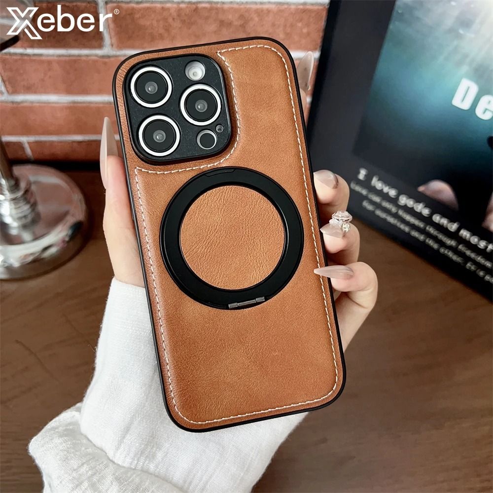 Magnetic Leather Phone Case with Matte Finish and Stand Holder
