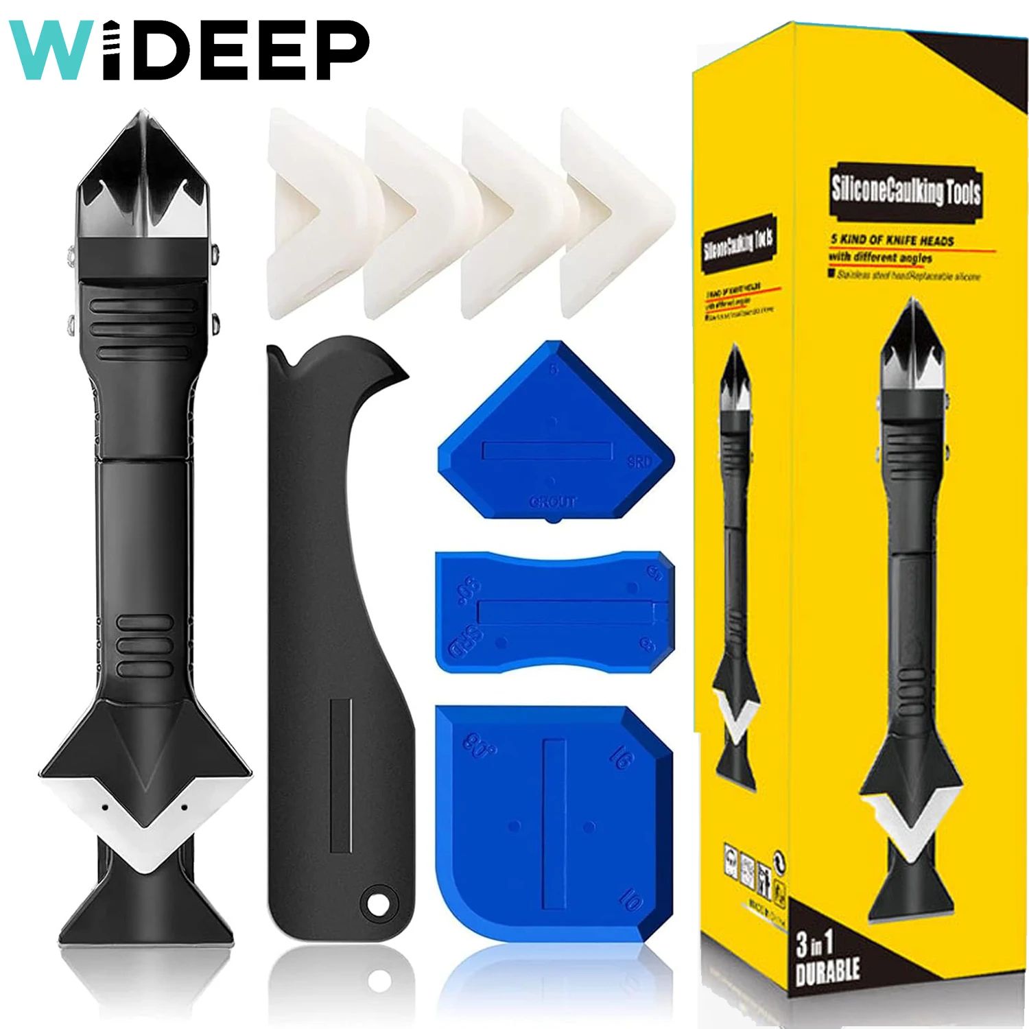 Silicone Caulk Finishing Tool Set with Sealant Remover, Scraper and Grout Smoother for Bathroom, Kitchen and Floor Use