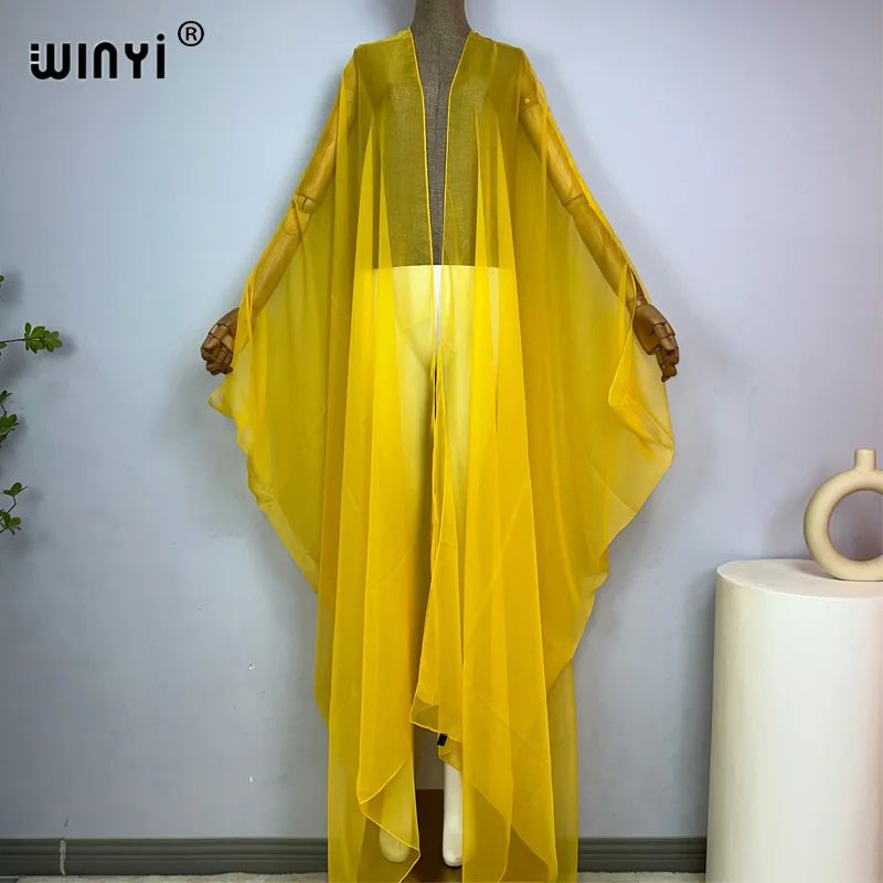 Sheer Monochrome Kimono Beach Cover Up