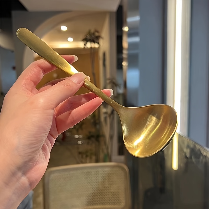 Elegant Golden Stainless Steel Large Spoons for Hot Pot, Soup, Porridge - Long Handles