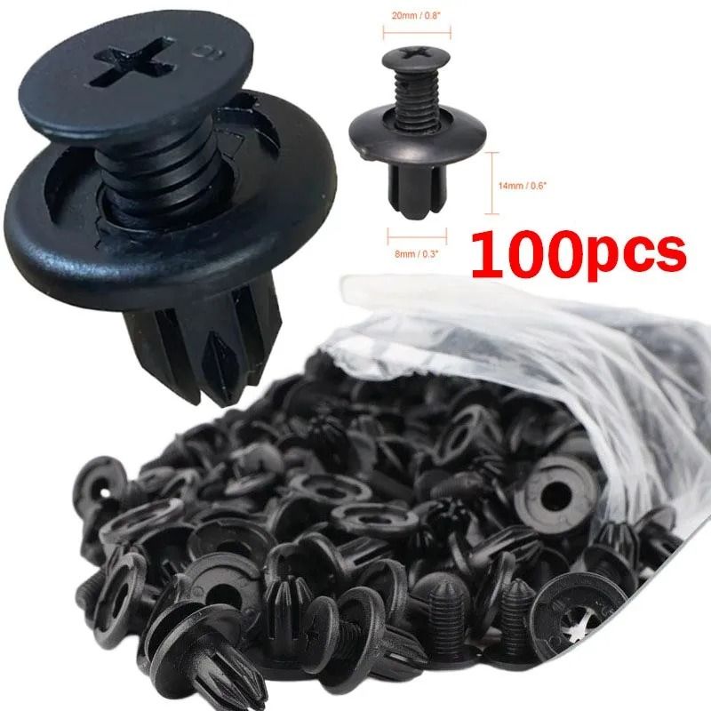8mm Plastic Car Rivet Clips Bumper Fender Fasteners Set
