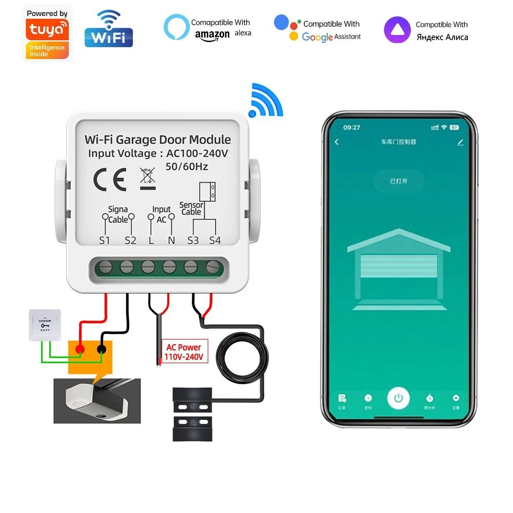 Smart WiFi Garage Door Controller - Remote Access & Security Alarm Hub