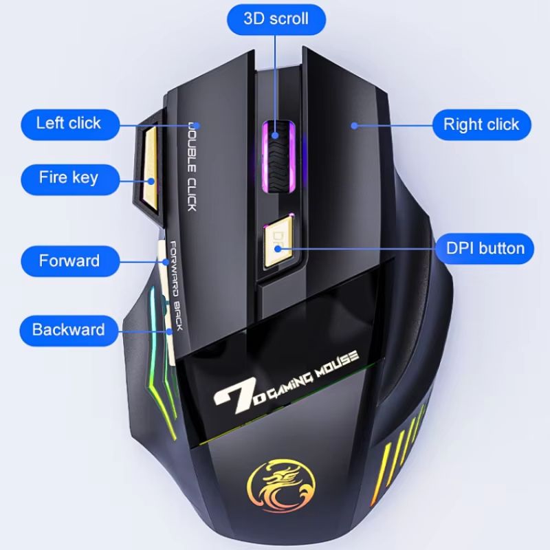 GW-X7 Dual Mode wireless gaming mouse Rechargeable Silent Bluetooth mouse with RGB Breathing Light