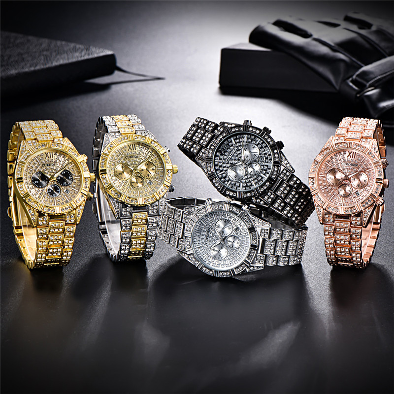 Original CURDDEN Brand Luxury Watches For Men Fashion, Golden Date Vintage Quartz Watch, Alloy Band Hip Hop Style