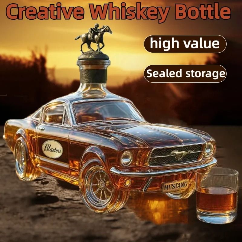 Mustang & Police Car Sculptural Glass Whiskey Decanter
