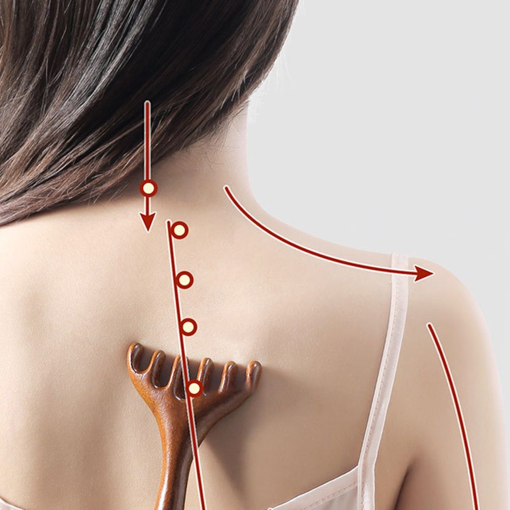 Anti-Static Wooden Head Massager Comb, 6-Claw Meridian Brush for Blood Circulation & Gua Sha