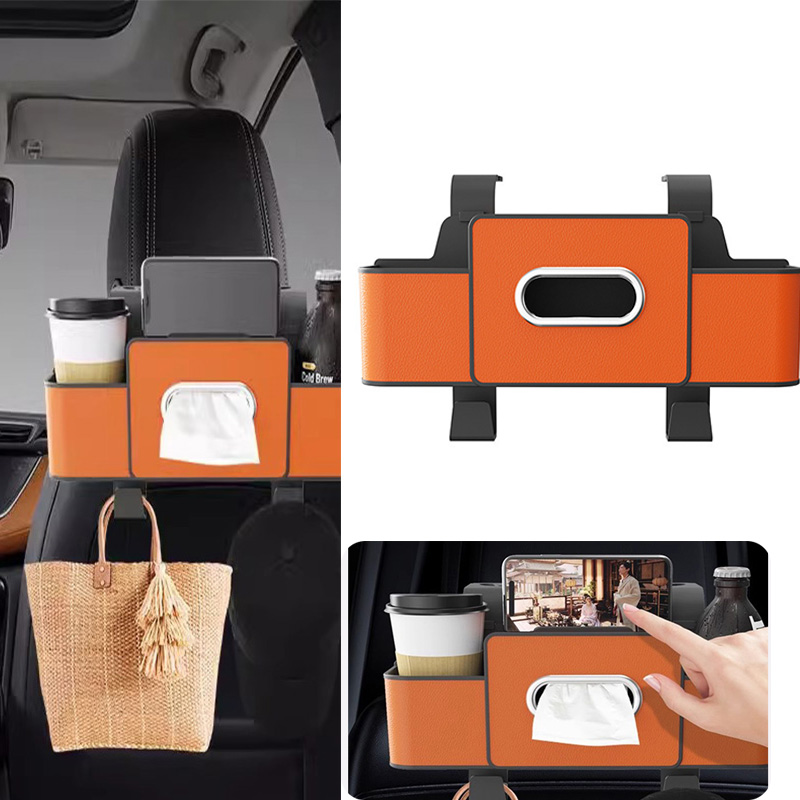 Car Backseat Organizer, Premium Leather Storage & Cup Holder for Organized Travel