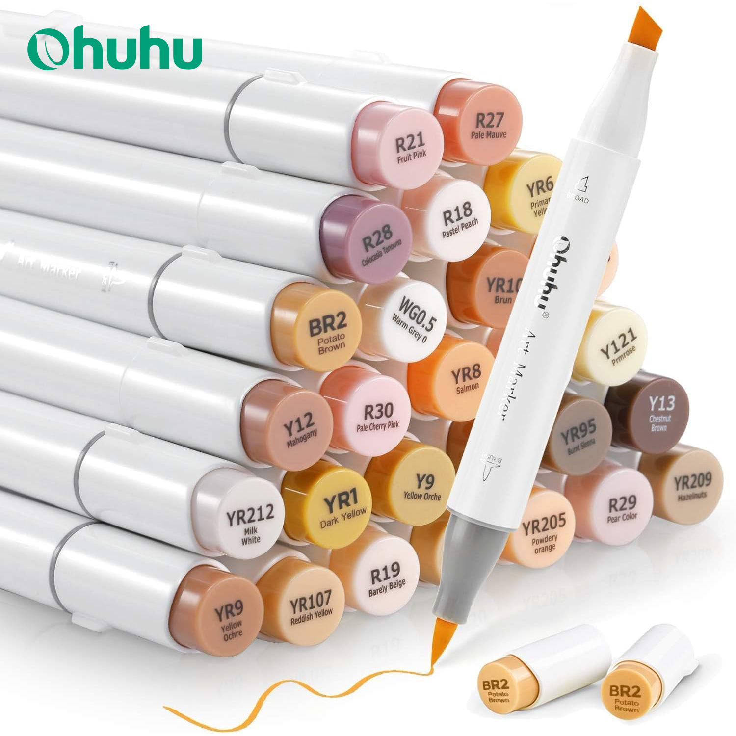 Ohuhu Honolulu Skin Colors Alcohol Art Markers, Dual Tip Refillable Marker Pen Set for Sketching, Illustration