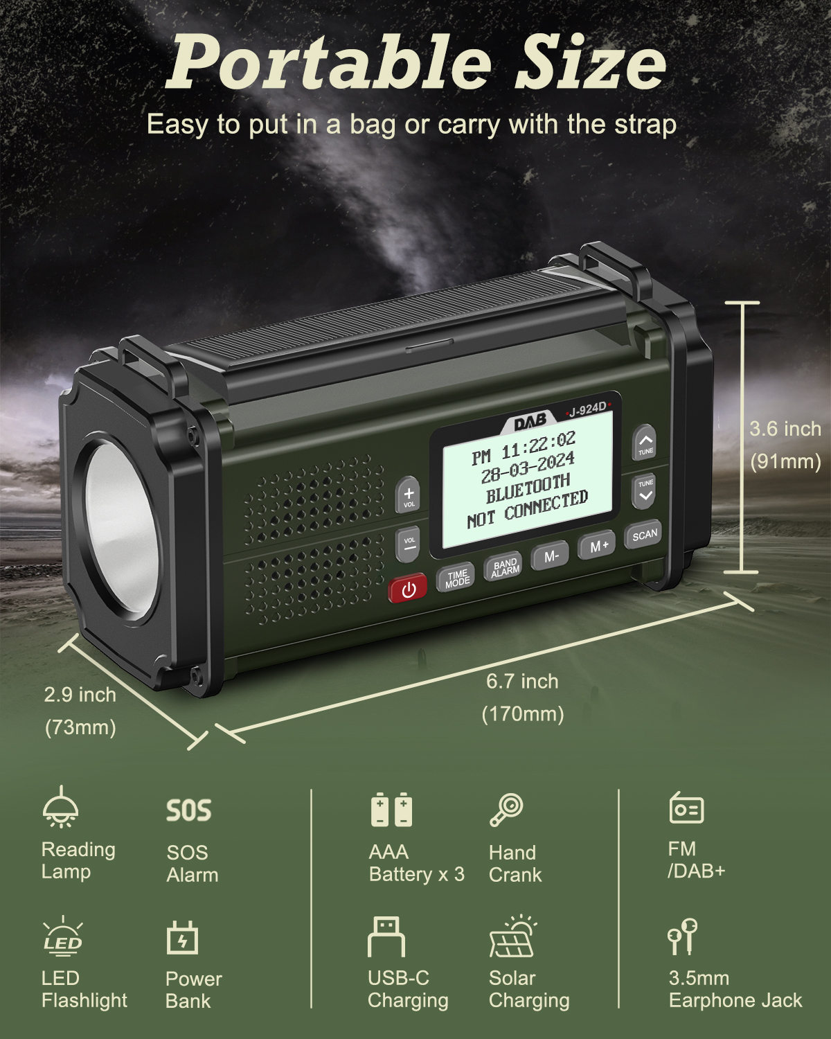 All-In-One Emergency Solar Radio with Power Bank, Bluetooth & Hand Crank Charging