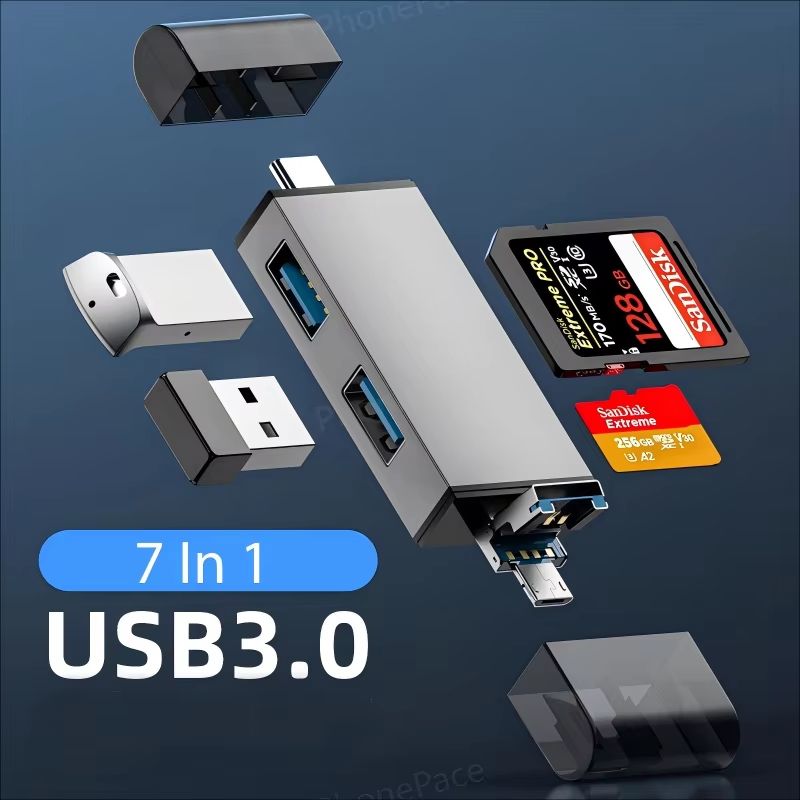 7 in 1 Multifunction USB 3.0 Card Reader and Type C OTG Adapter