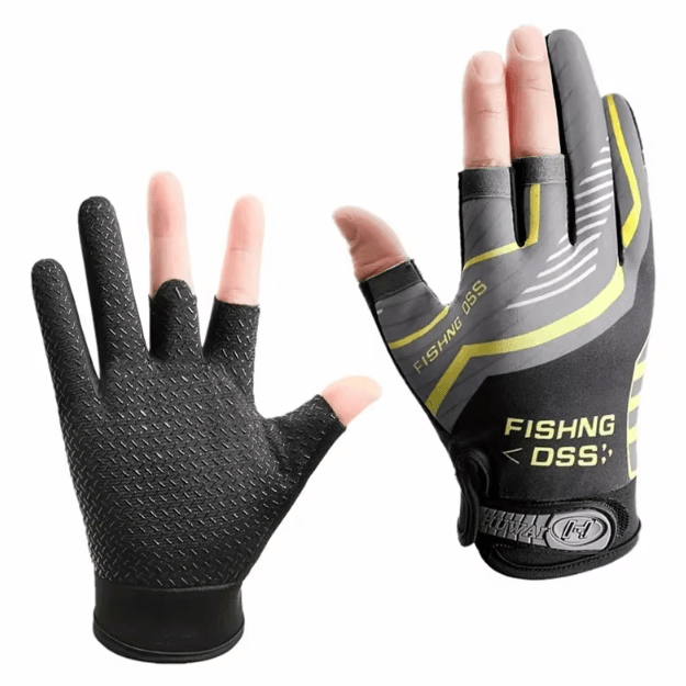 Breathable Ice Silk Fishing Gloves 3-Finger Cut Anti-Slip Sun Protection Gloves for Men