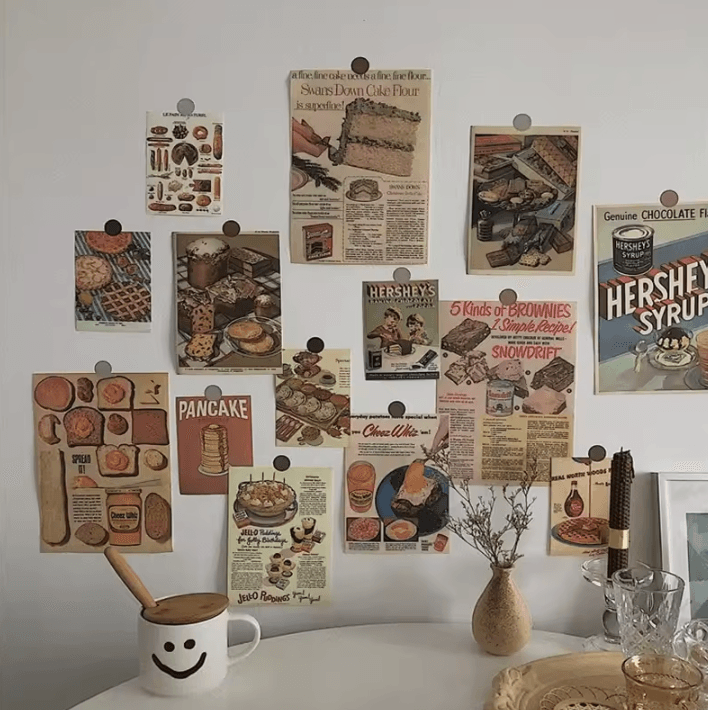 Nordic Retro Photo Card Wall Decor Set – Aesthetic DIY Postcard Stickers for Bedroom & Dorm