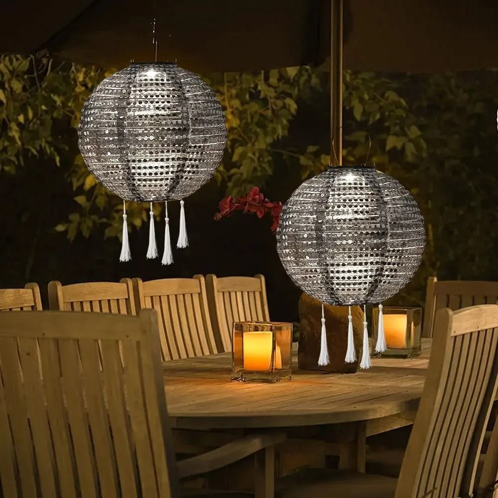25cm LED Solar Hanging Lantern | Waterproof Nylon Projection Light for Garden & Party Decor