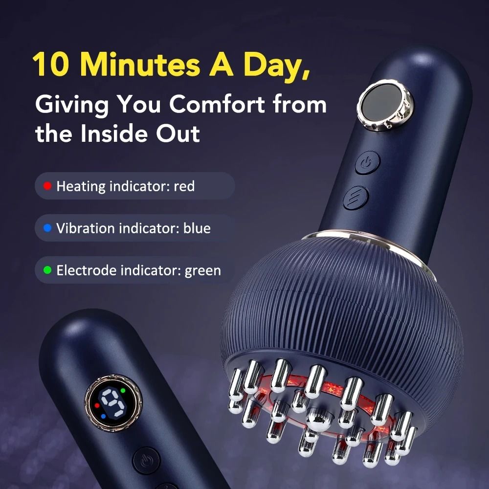 Electric Meridian Scalp and Body Massager with EMS Microcurrent Heat and Vibration Therapy