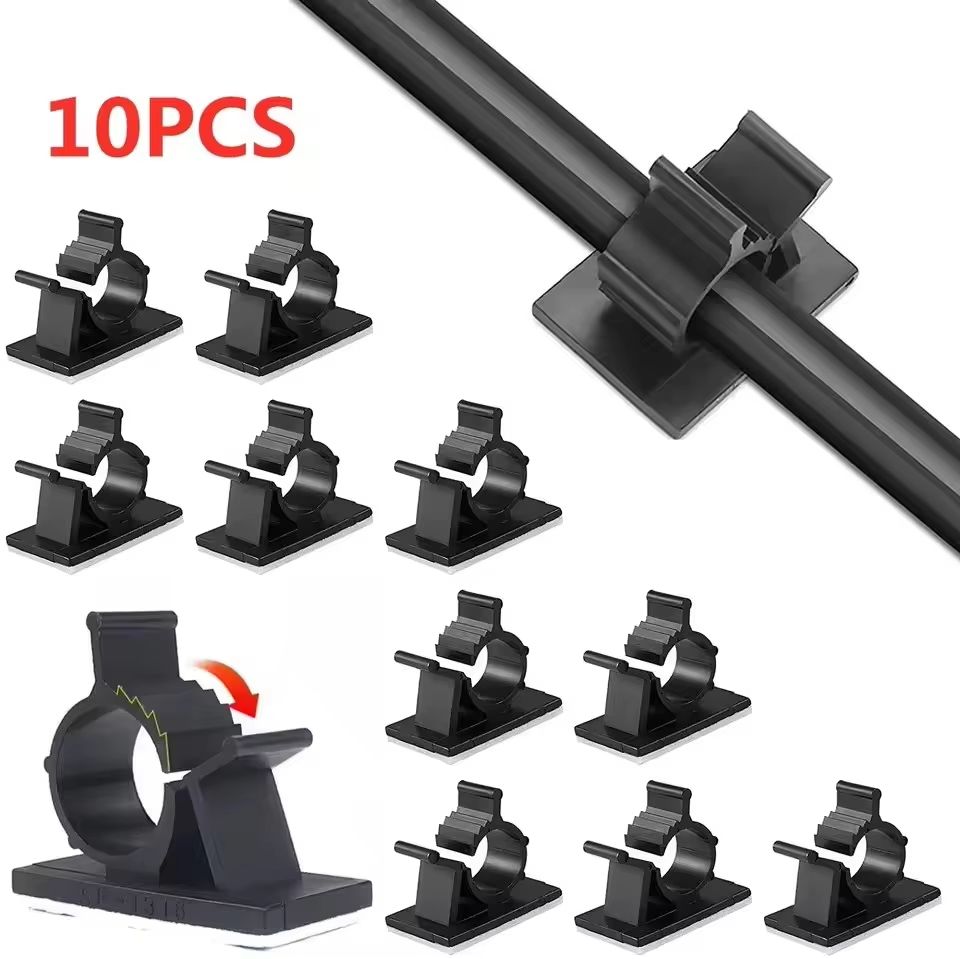10PCS Adjustable Self-Adhesive Cable Organizer Clips and Wire Tie Mounts