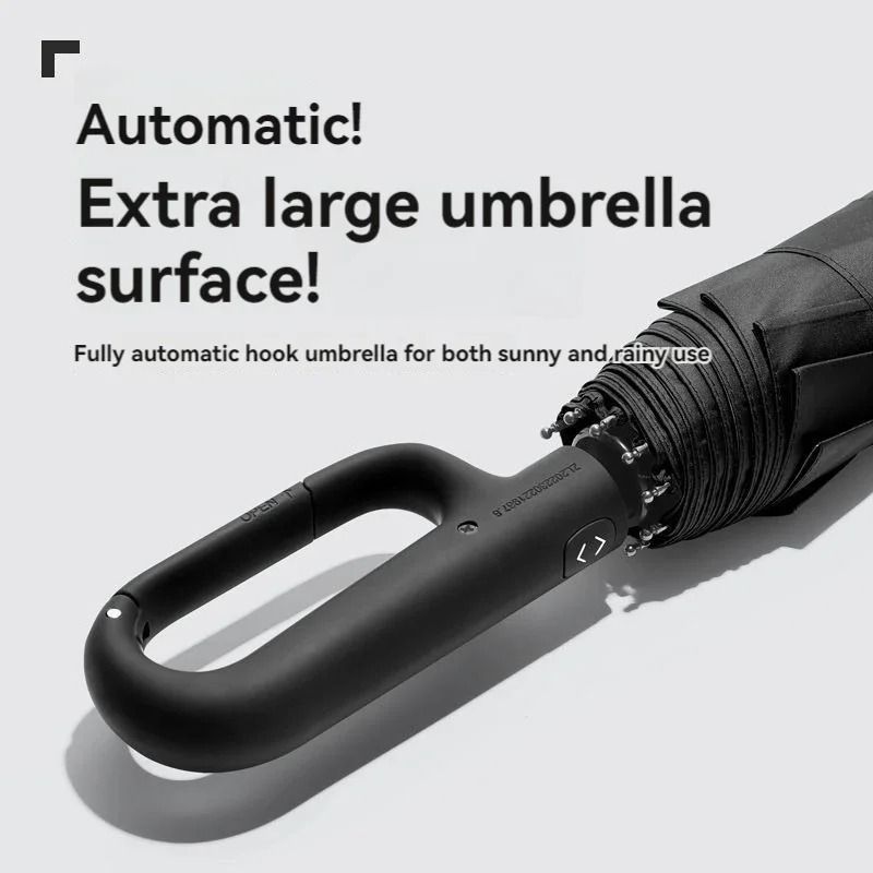 Fully Automatic Extra-Large Windproof Umbrella – Innovative Ring Buckle Handle & Dual-Layer UV Protection