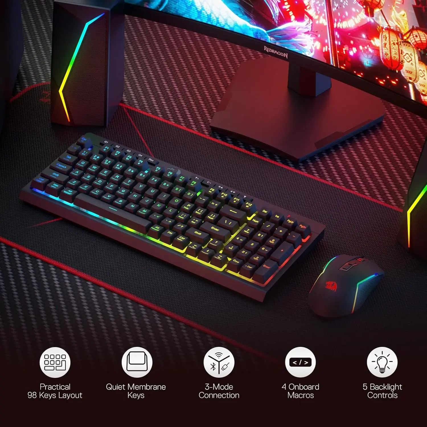 Wireless Gaming Essentials – 98-Key RGB Keyboard & Mouse Combo