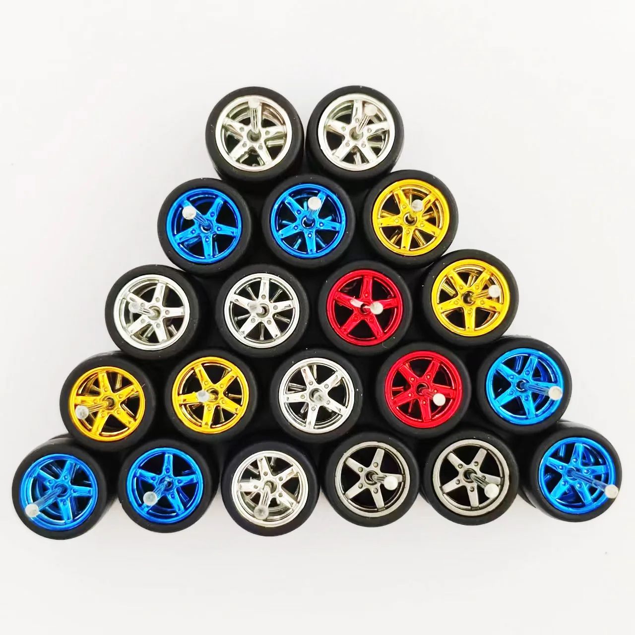 1/64 Model Car Wheels and Removable Rubber Tires Set for Hot Wheels and Matchbox Customs (11.2mm, 10 Sets)