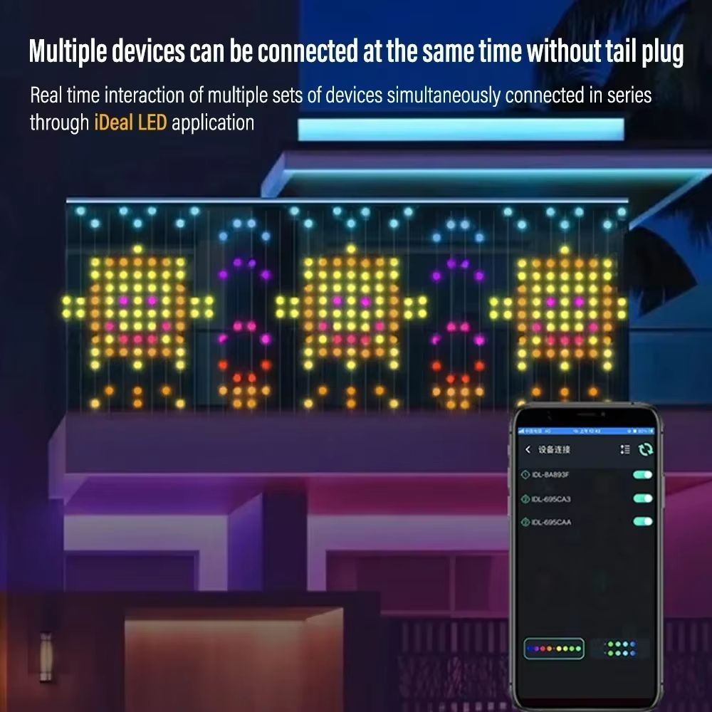 VividGlow Smart Curtain Lights – Music Sync RGB DIY Pattern LED Ambiance