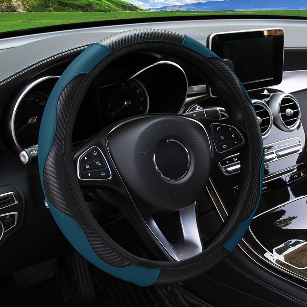 Premium PU Leather Carbon Fiber Car Steering Wheel Cover – Fits 14.5-15 Inches (No Inner Ring)