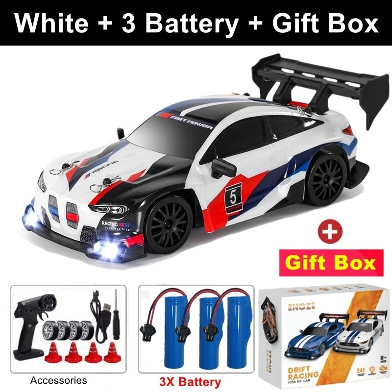 4WD RC Drift Car with LED Lights Rechargeable Remote Control Racing Toy