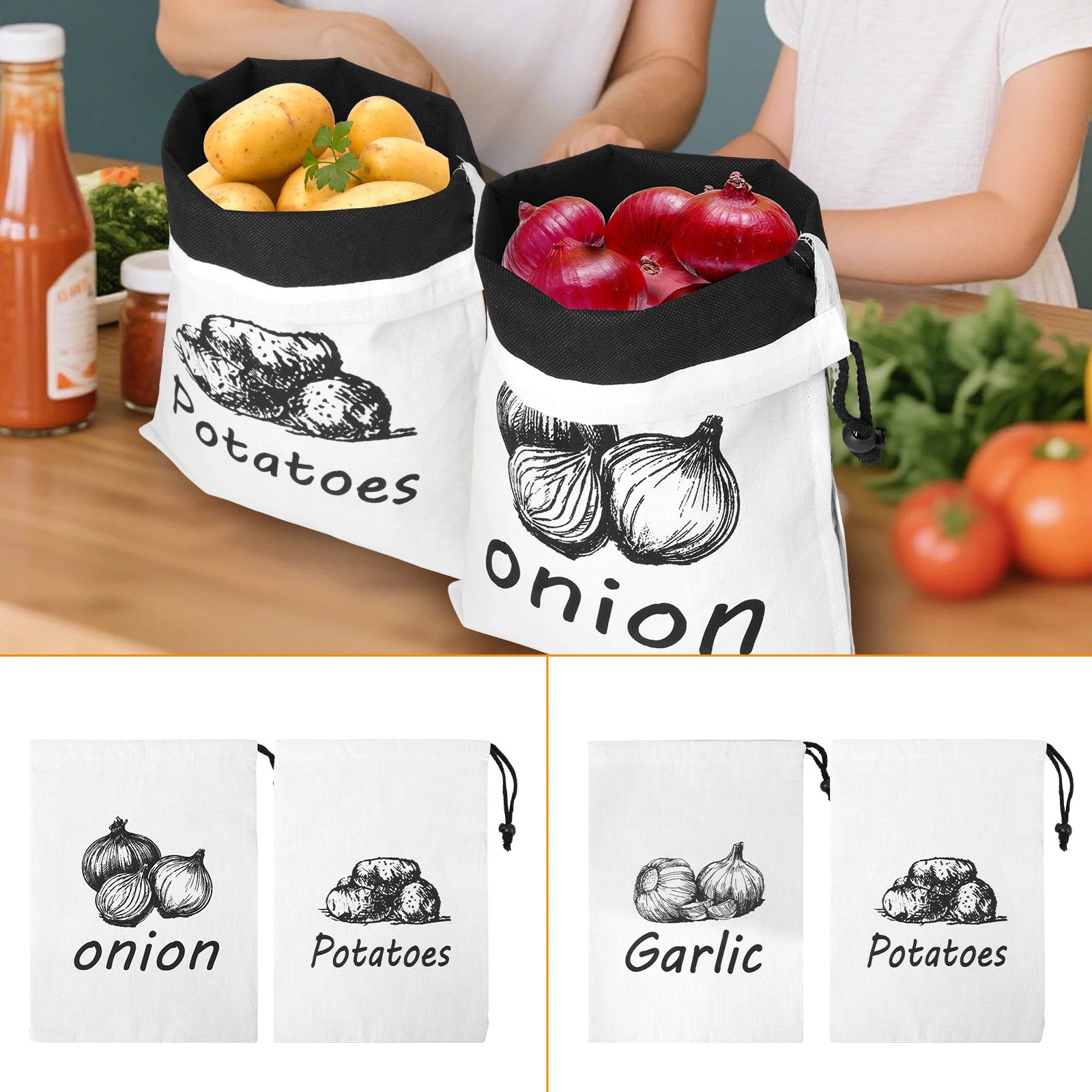 Reusable Potato Onion Storage Bag Set