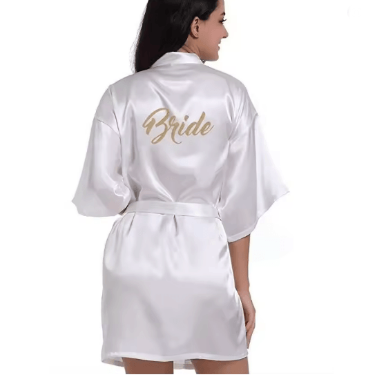Personalized Satin Bridal Party Robe with Gold Lettering