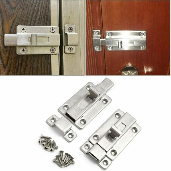 Keyless Door Bolt for Doors, Stainless Steel Latch, Sliding Silver Lock, Secure Door Locking Solution, Rust-Resistant