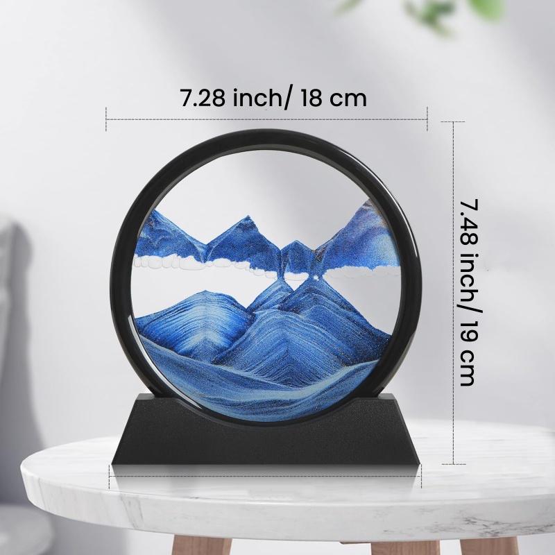 Deep Sea Sandscape Hourglass Moving Sand Art, Round Glass Craft Painting, Home Office Decor for Relaxation