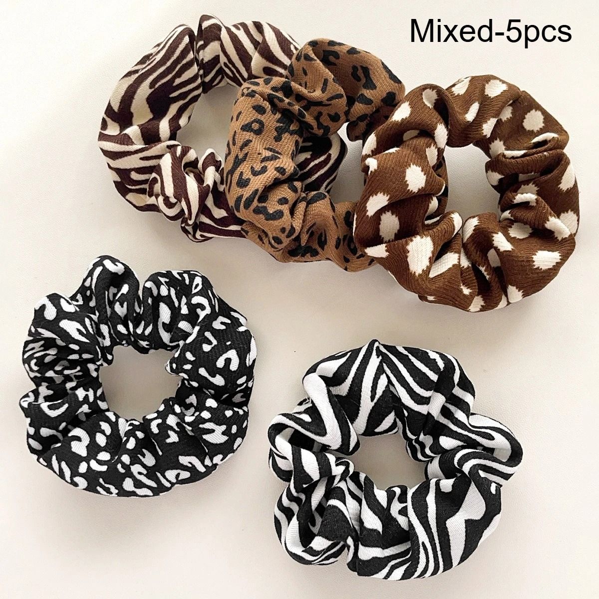 Retro Pattern Hair Scrunchies Set Leopard Cow Spot Polka Dot 5pcs